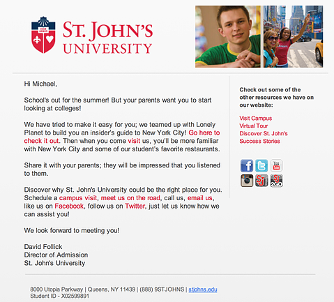 St Johns University Enrollment Marketing